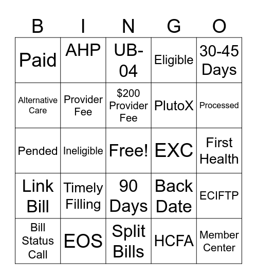 Billing Review Bingo Card