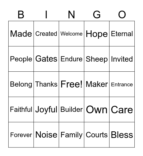 Psalm 100 Bingo Card