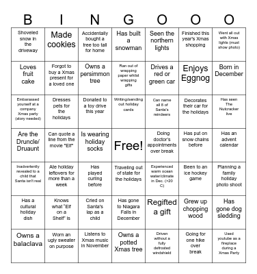 RDS Winter Bingo Card
