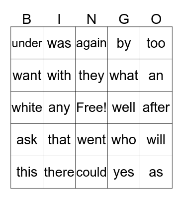 Level 4 Sight Words Bingo Card