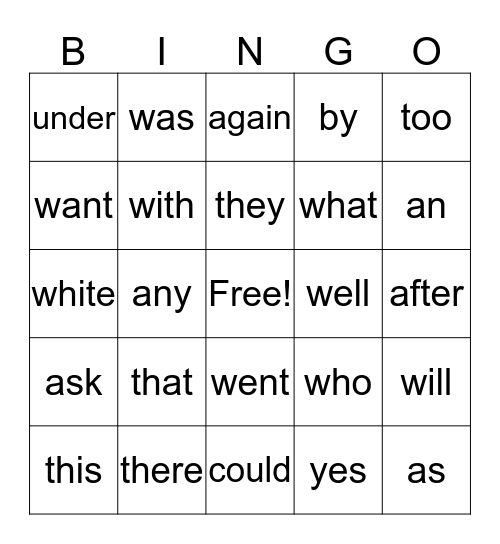 Level 4 Sight Words Bingo Card