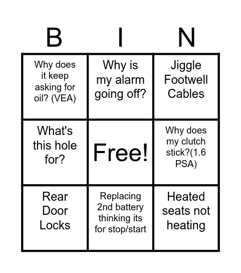 Volvo Facebook Bingo Card