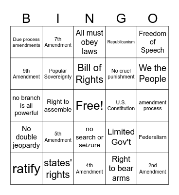 Principles & Amendments Bingo Card