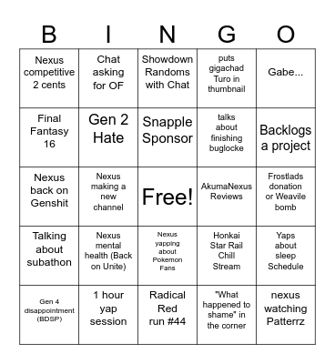 Untitled Bingo Card