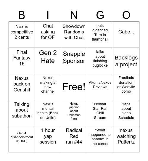 Untitled Bingo Card