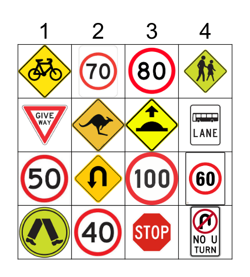 Road Sign Bingo Card