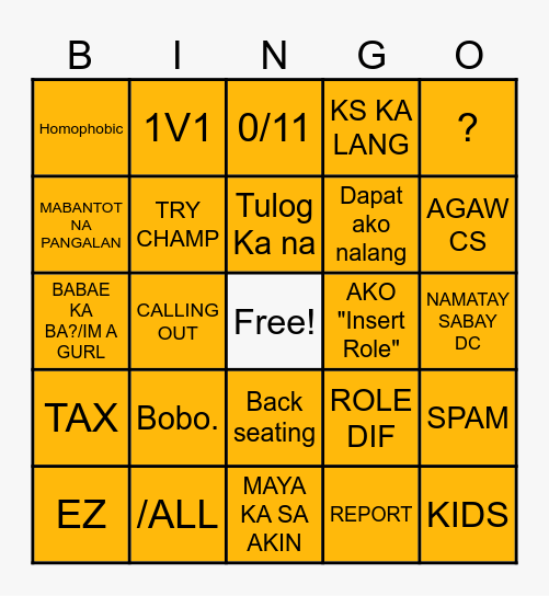 TOXIC FILIPINO LEAGUE PLAYER BINGO Card