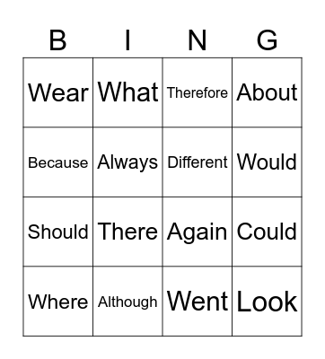 Sight Words Bingo Card