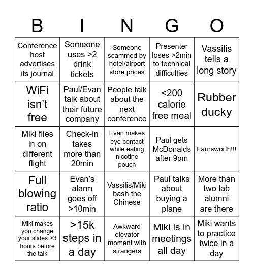 Conference Bingo Card