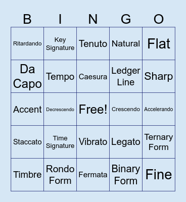 Musical Terms Bingo! Bingo Card