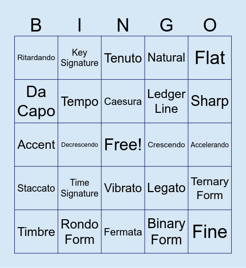 Musical Terms Bingo! Bingo Card