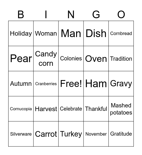 Thanksgiving Bingo Card