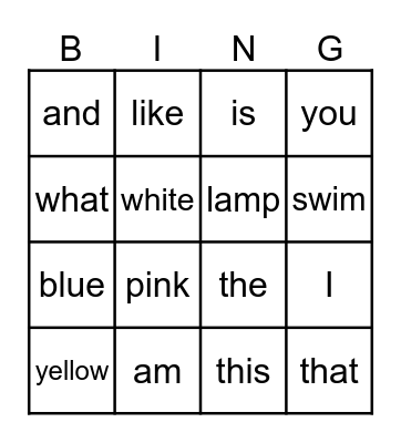 sight words Bingo Card