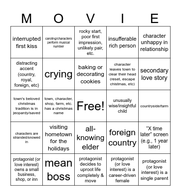Cheesy Christmas Flick Bingo Card