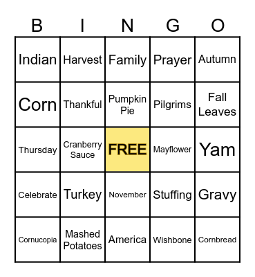 Happy Thanksgiving! Bingo Card