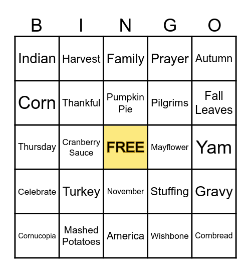 Happy Thanksgiving! Bingo Card