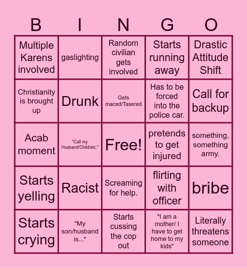 Vibe and Crime Bingo Card