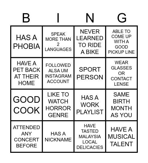 BINGO Card