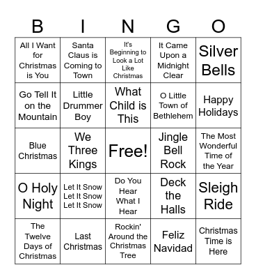 Christmas Song Bingo Card