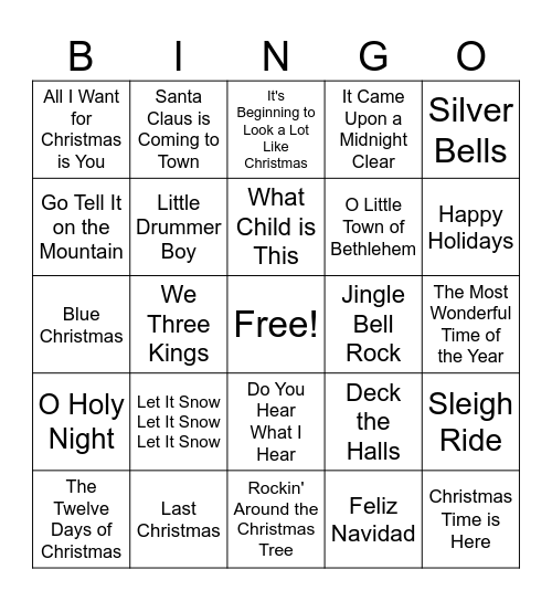 Christmas Song Bingo Card