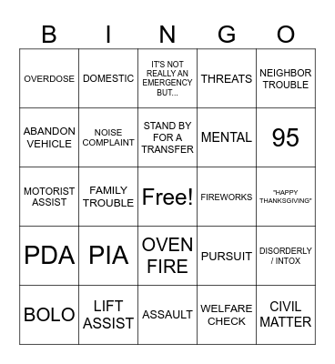 THANKSGIVING DISPATCH STYLE Bingo Card