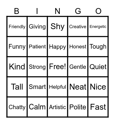 Qualities Bingo Card