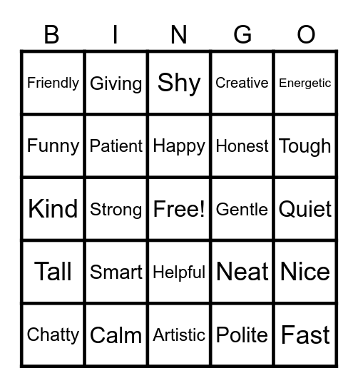 Qualities Bingo Card