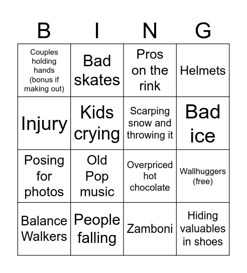 Peak Ice Skating Experience Bingo Card