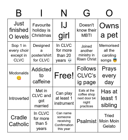 CLVC Retreat 2023 Bingo Card