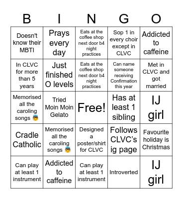 CLVC Retreat 2023 Bingo Card