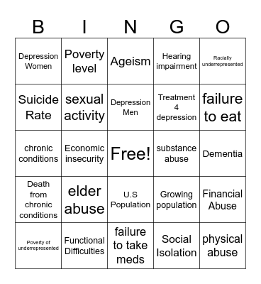 Older Adults Bingo Card