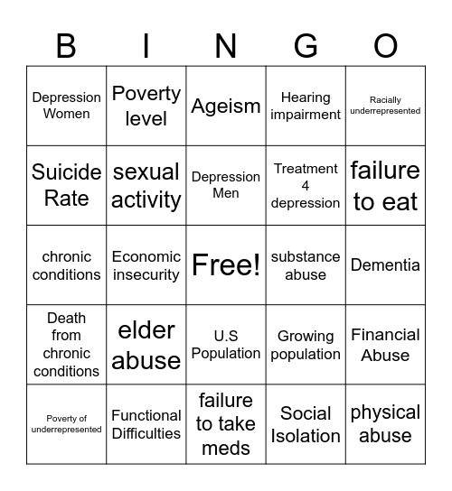 Older Adults Bingo Card