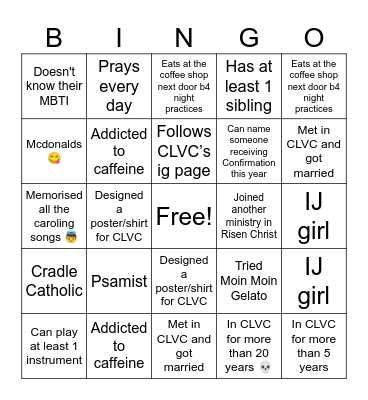 CLVC Retreat 2023 Bingo Card