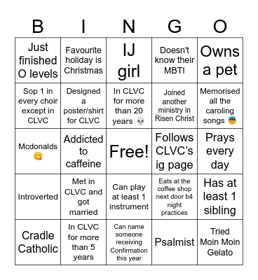 CLVC Retreat 2023 Bingo Card