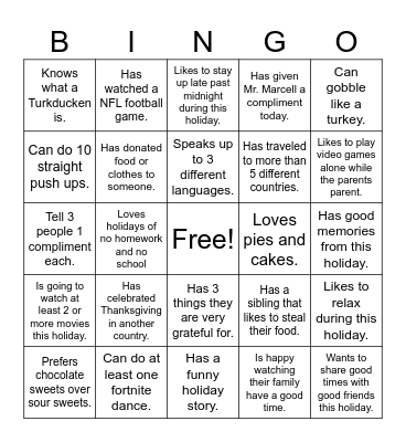 Thanksgiving Bingo Card