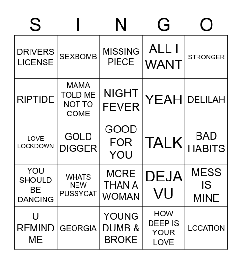 872 PUNTERS REQUESTS #5 Bingo Card