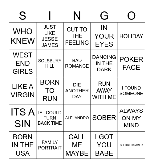 873 PUNTERS REQUESTS #6 Bingo Card