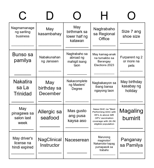 CDOHO Bingo Card