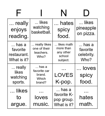 Find someone who... Bingo Card
