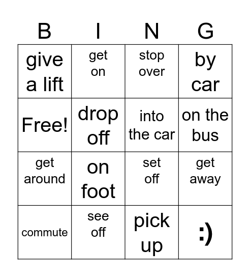Transport Bingo Card