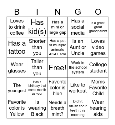 2023 Family Day Bingo Card