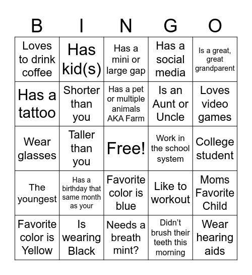 2023 Family Day Bingo Card