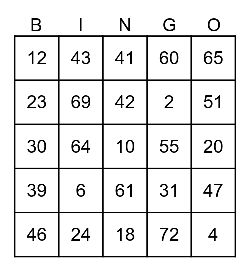 WINNING BINGO CARD Bingo Card