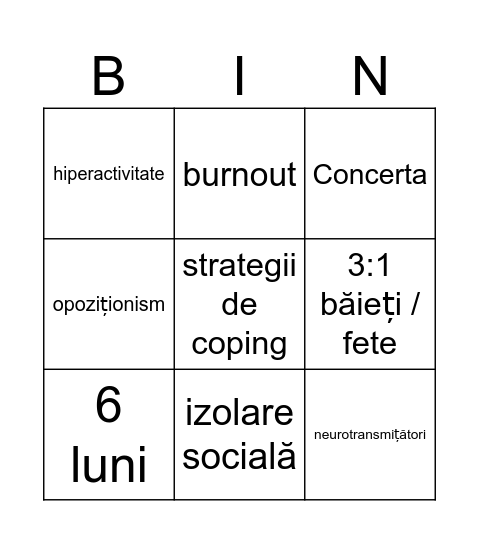 Copilul dificil Bingo Card