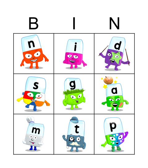 Alphablocks Phase 2 Bingo Card