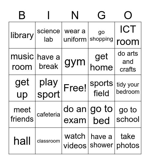 Free time Bingo Card