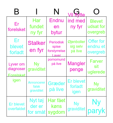 Venus Fedtbjerg Bingo Card