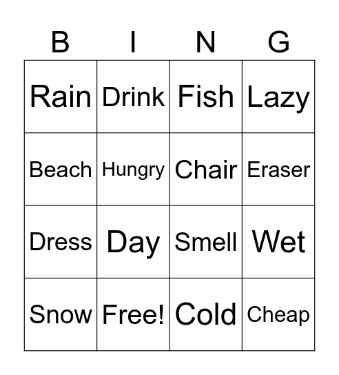 English words group 6 Bingo Card