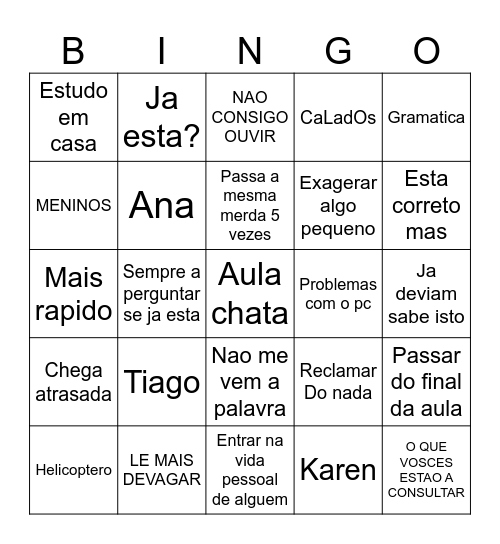 Pt Bingo Card