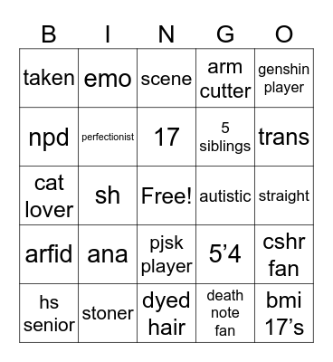 max’s bingo Card